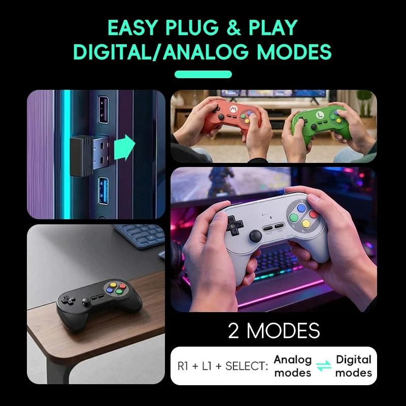 Retro Wireless Gamepad with Dual Receiver, Classic Controller for PC DInput, Android, Arcade Emulators