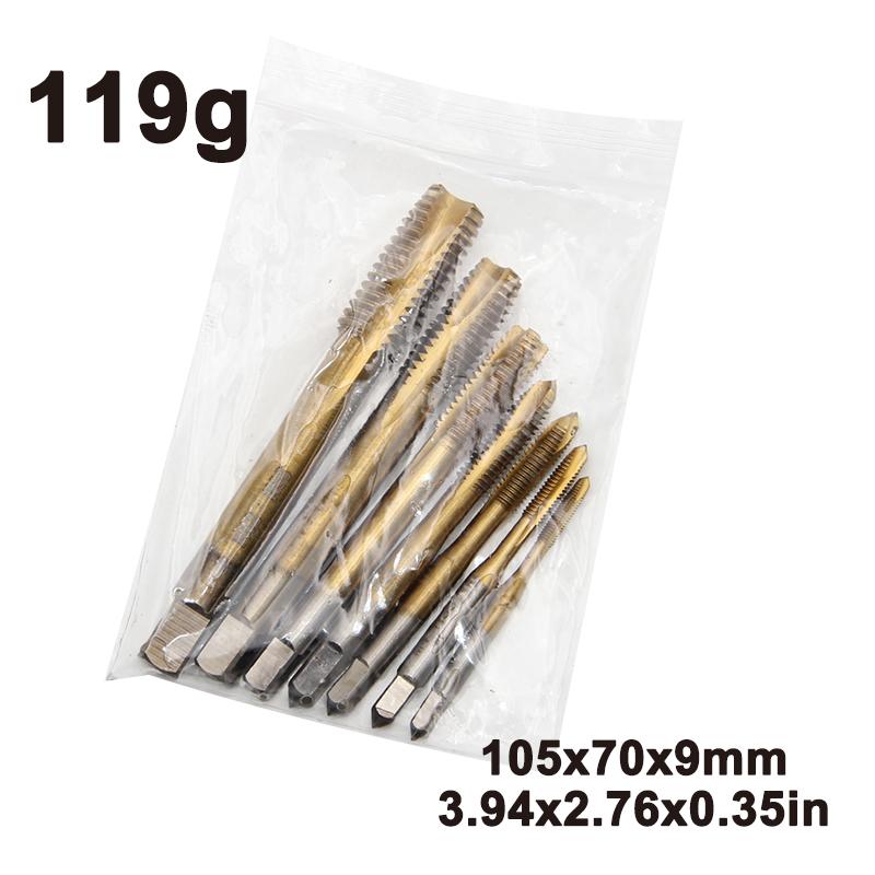 7-teiliger Hochgeschwindigkeitsstahl Schneckenspitzenbohrer M3-M12 Spiralbohrer titannitriert Maschinengewindebohrer Durchgangsloch-Gewindebohrsatz
