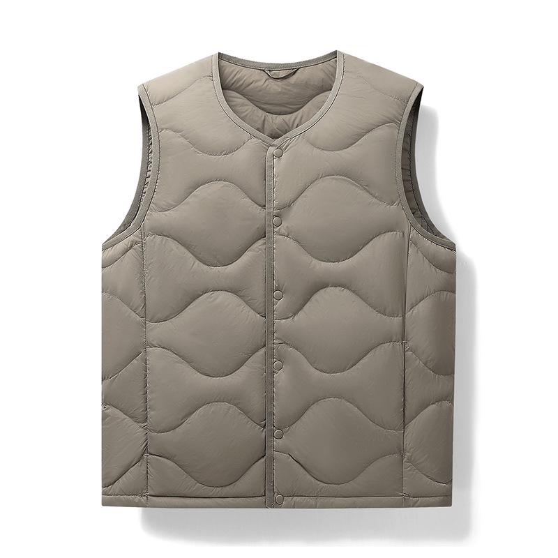 

Высококачественный пуховый жилет с круглым вырезом и волнистым узором - 90% пуха, двусторонний стиль, вдохновленный крупными брендами товаров для активного отдыха 3XL темные хаки