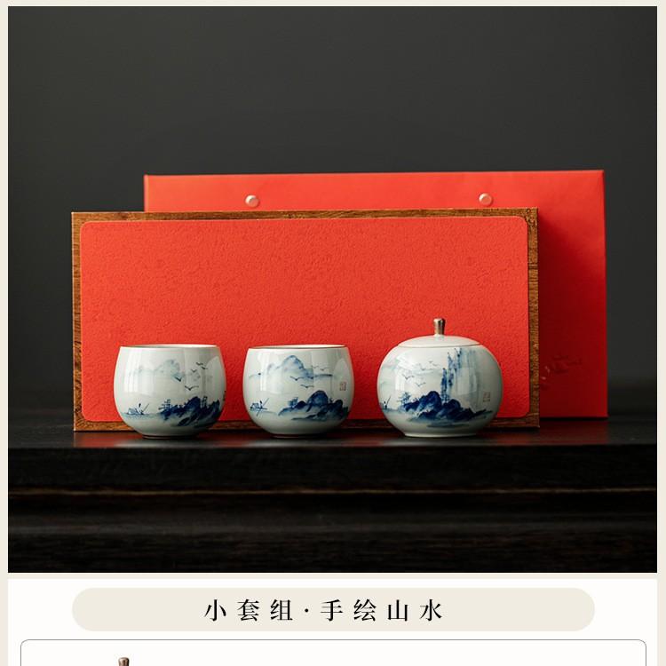 High-end hand-painted master cup, ceramic tea can, small creative gift box set, gift for teachers, elders and friends