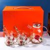 Colored Enamel Flower Glass Tea and Coffee Cup Set for Home and Office