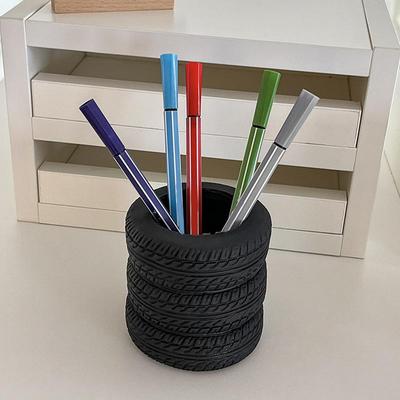 Tire-Shaped Pen Holder Makeup Brush Organizer Creative Pencil Storage Bucket for Home Office Decoration Stationery Accessories