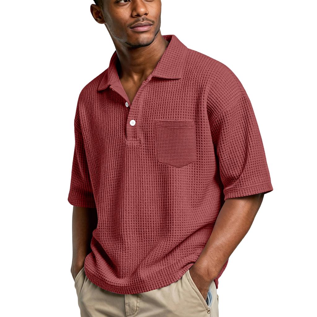 Men's basic stand,up button collar short,sleeved shirts