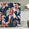 Stylish Bath Curtain With Pink Tiger Lilies Floral Design For Modern Bathroom Decor Navy Blue Shower Curtain Set Waterproof