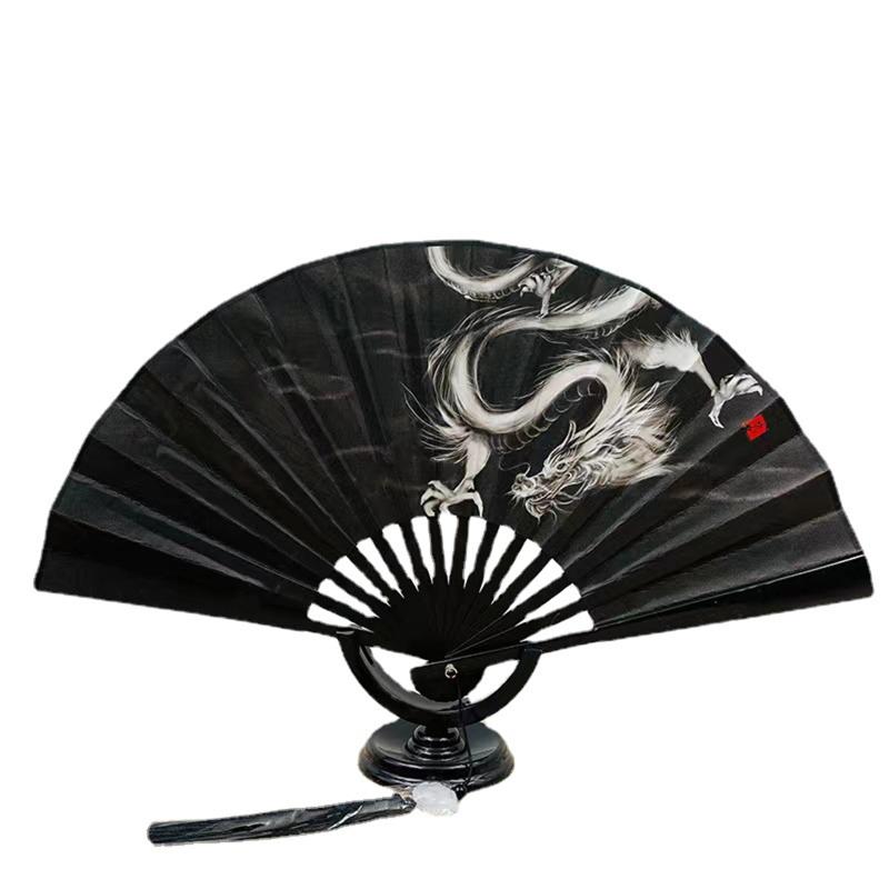 Ventilator pliabil în stil chinezesc, evantai de cârpă de dans clasic, din plastic, de epocă, cu imprimare cu dragon, evantai de mână, recuzită foto, cosplay