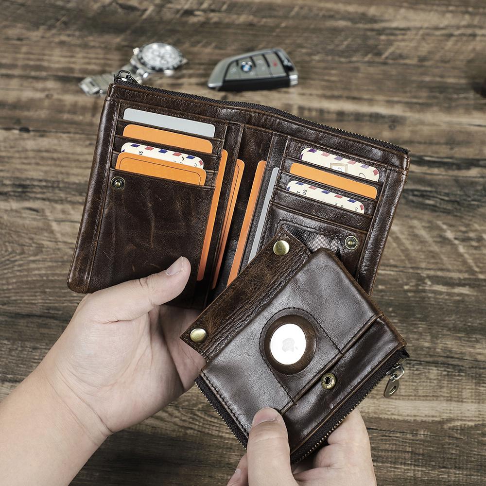 Herren Vintage RFID-Blockierende Zweifach-Geldbörse Mit Abnehmbarem Reißverschluss-Münzfach Echtes Öl-Leder Ausweis-Halter Geldbörse Herren
