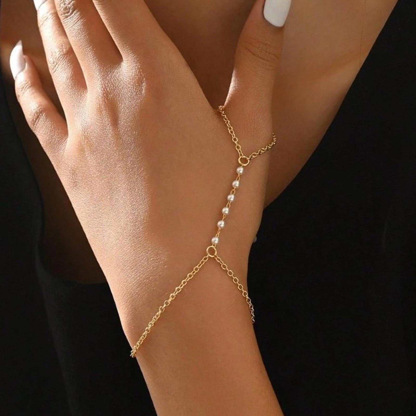 

Delicate Alloy Finger Jewelry With Polished Pearls Crossed Detailing Perfect For Evening Occasions