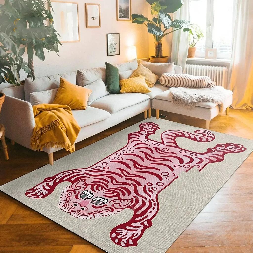 Bohemian Tibetischer Tiger Floral Teppich Nachttisch Bodenmatte Rutschfest Vintage Tier Teppich Marokkanische Teppiche für Wohnzimmer Dekorativ