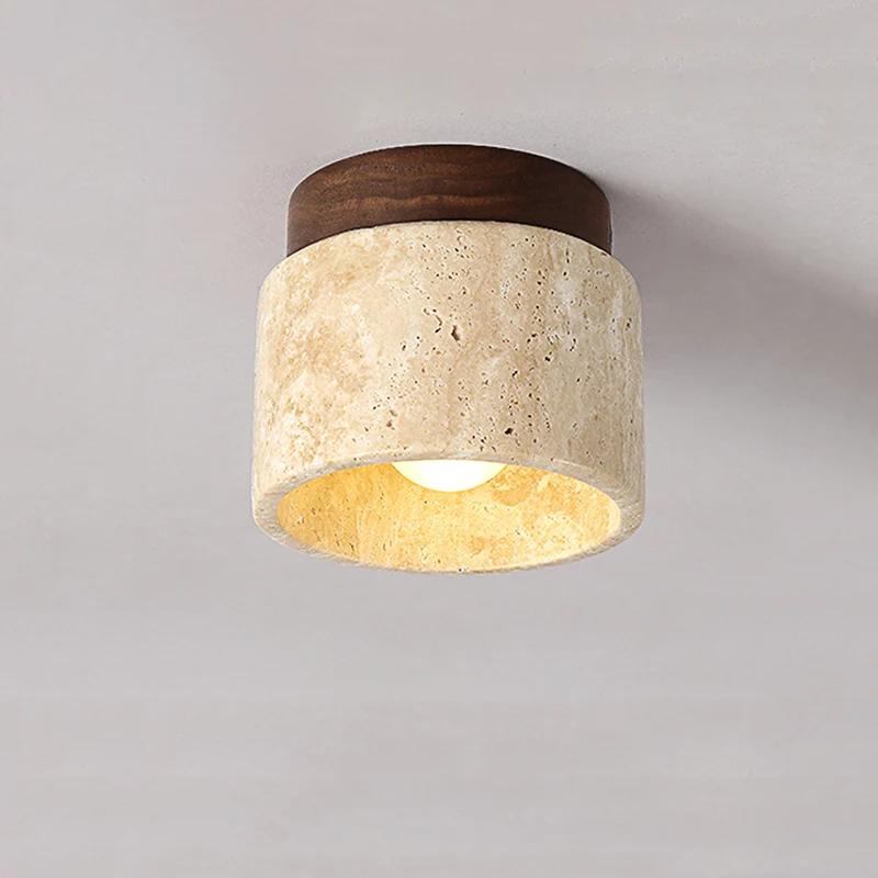 Wabi Sabi Travertine Ceiling Light Cream Style Wood Home Office Corridor Yellow Cave Lamp