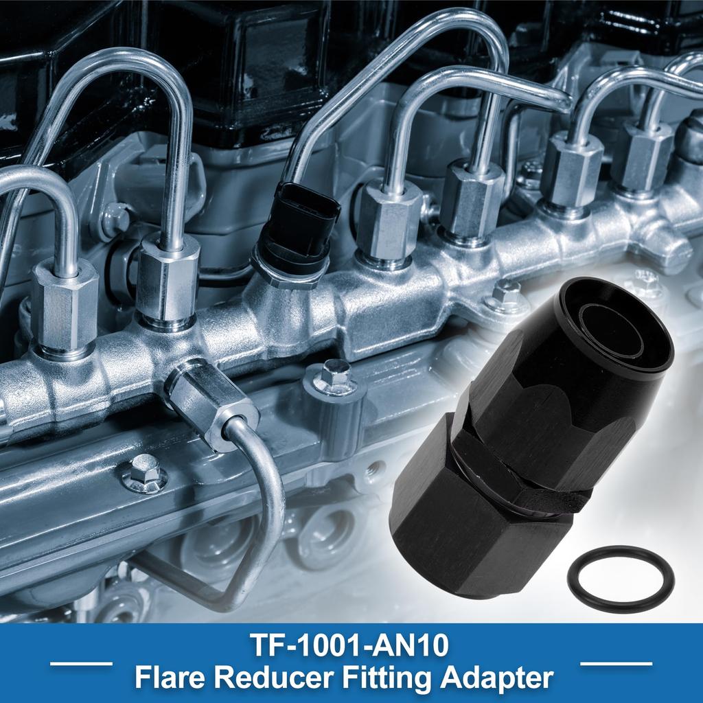 A ABSOPRO Female Flare Reducer Hose Fitting Adapter TF-1001-AN10 0° Fuel Line Connector with Aluminum O-Ring Black