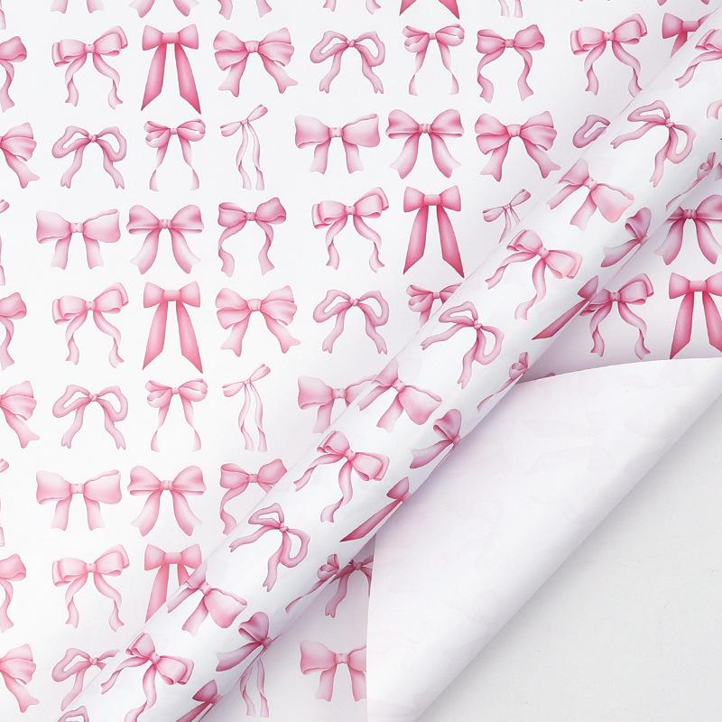 New Pink Bow Ribbon Large Birthday Gift Wrapping Paper Roll - Rainbow Ink Style