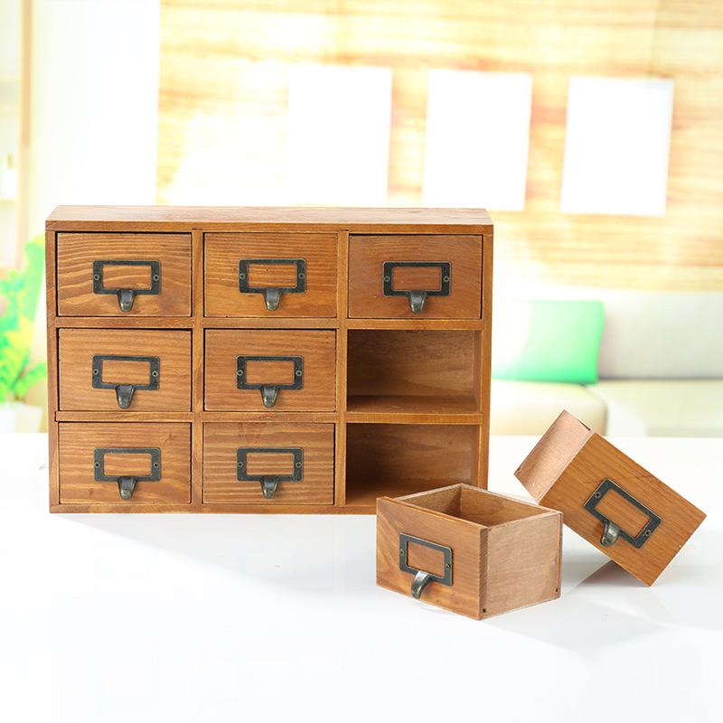 Zakka Retro Solid Wood Nine-Drawer Storage Box