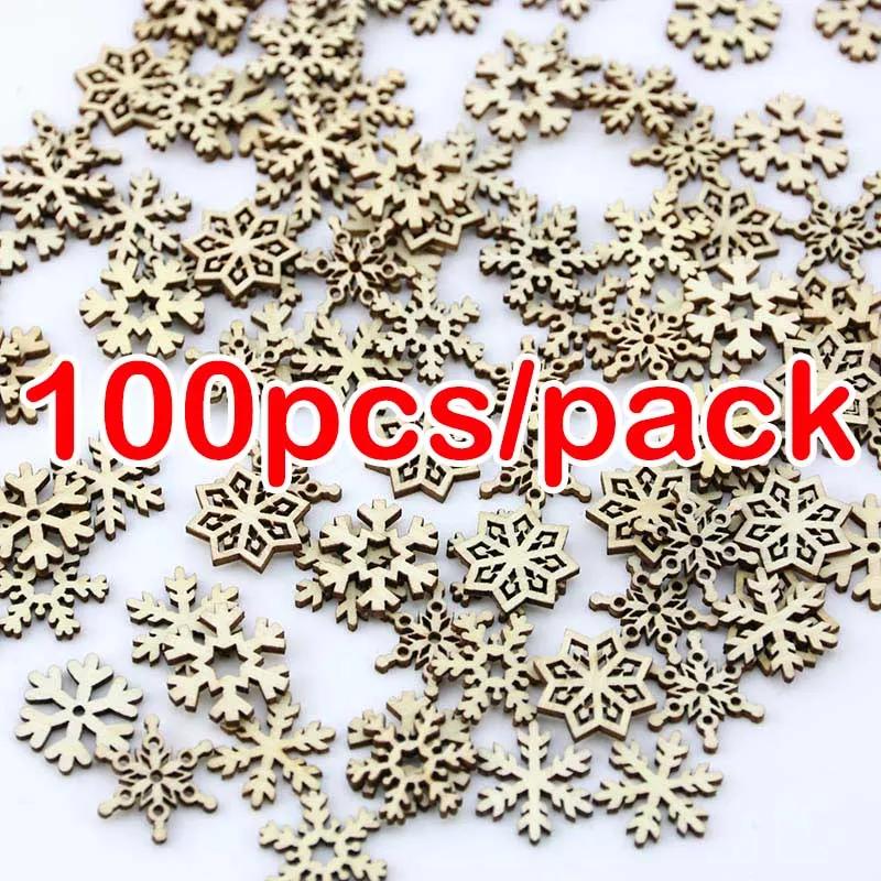 100pcsWooden Shape Snowflakes Mix Christmas Ornaments Pendants New Year Decorations for Home