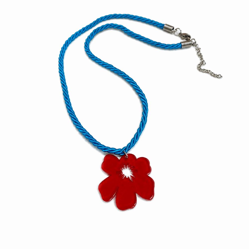 2pca Strawberry Pendant Braided Rope Necklace Layered Simulated Beads Chain Flower Necklace Summer