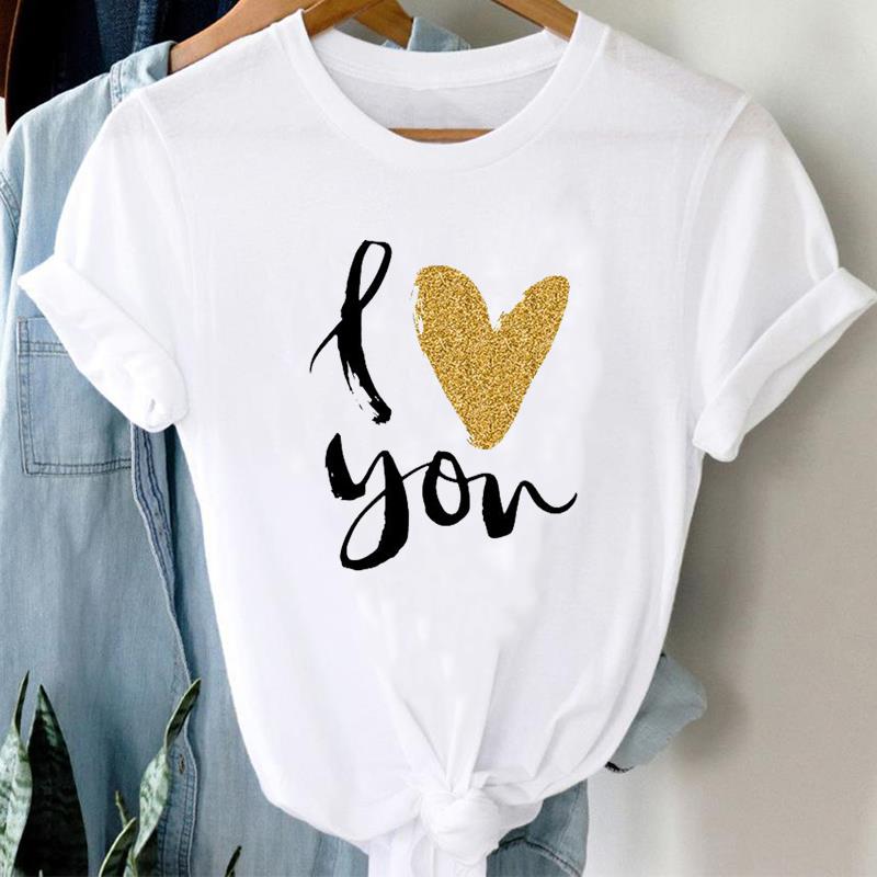(European Size)  90s Print Women Love Trend Style Cute Lady Short Sleeve Tee Top Clothing Casual Fashion Tshirt Female Graphic T-shirt