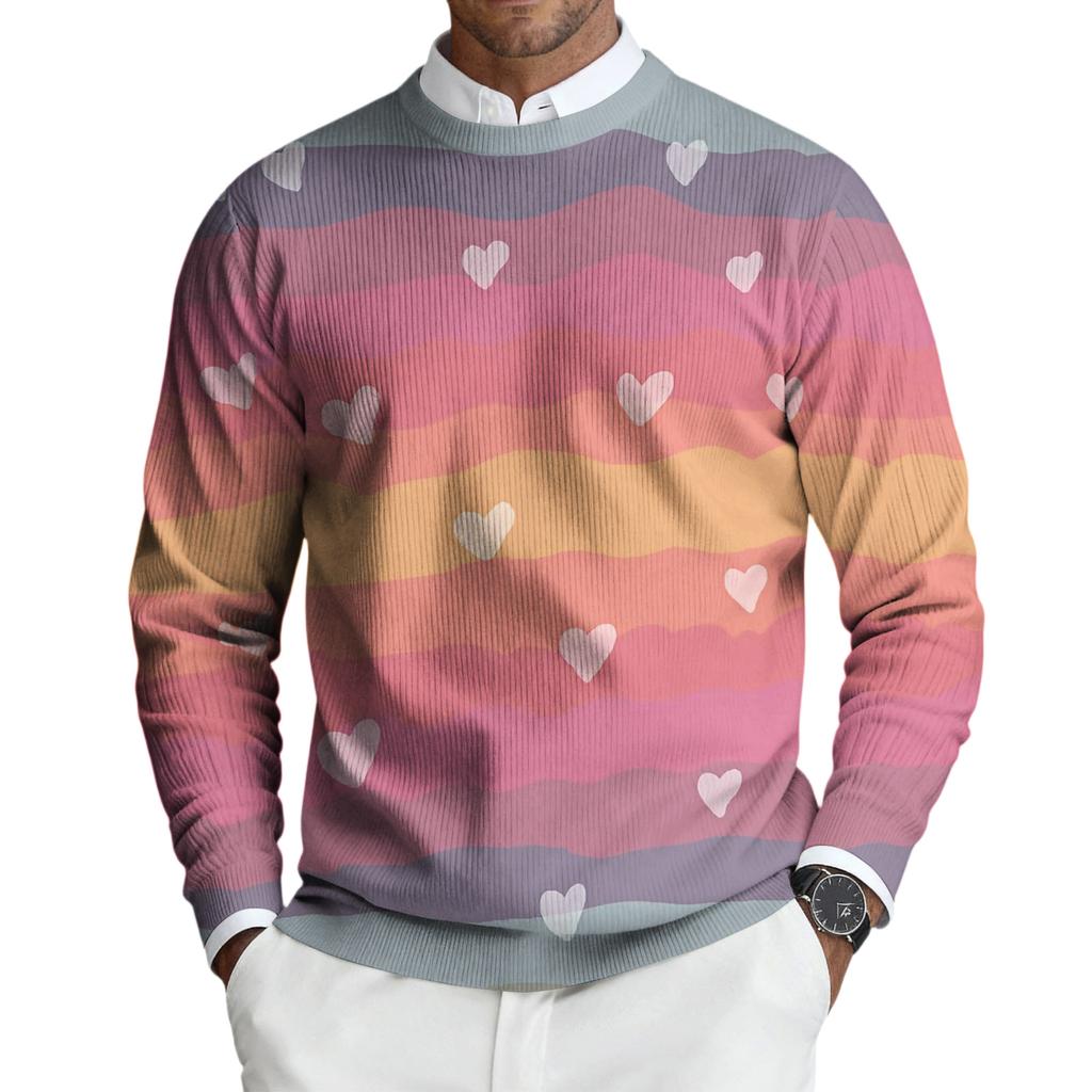 Men's Round Neck Long Sleeve Ribbed Knit Pullover