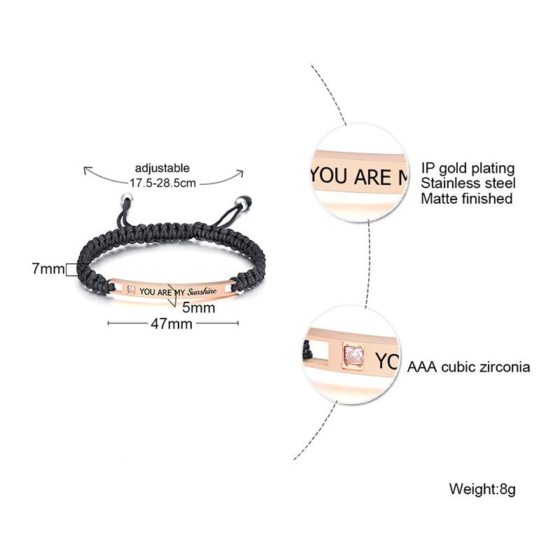 Vnox Free Personalized Custom Couple Bracelets for Women and Men Handmade Rope Braided Nameplate ID Matching Size Adjustable