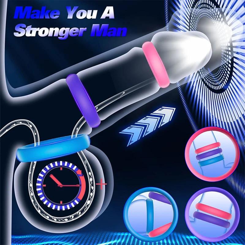 3Pcs Penis Ring Set for Men Enhanced Erection Delayed Ejaculation Cock Trainer Semen Lock Reusable Adult Sex Toys for Male