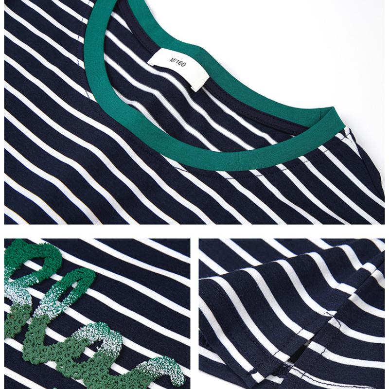 Modal Striped Short-sleeved Women's T-shirt Loose Summer Half-sleeved Blouse Middle-aged Letter Embroidery Thin Short-sleeved