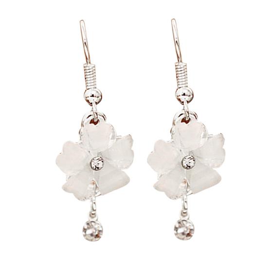 Hook Earrings Elegant Piercing Women Flower Petals Rhinestone Ear Dangle