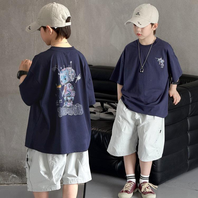 Trendy Boys' Summer Two-Piece Set: Short Sleeve T-Shirt & Casual Sports Shorts