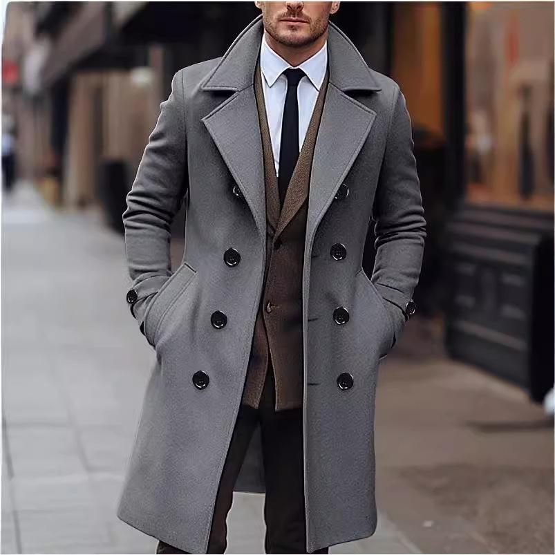 Men's Multi-color Wool Mid-length Windbreaker Coat