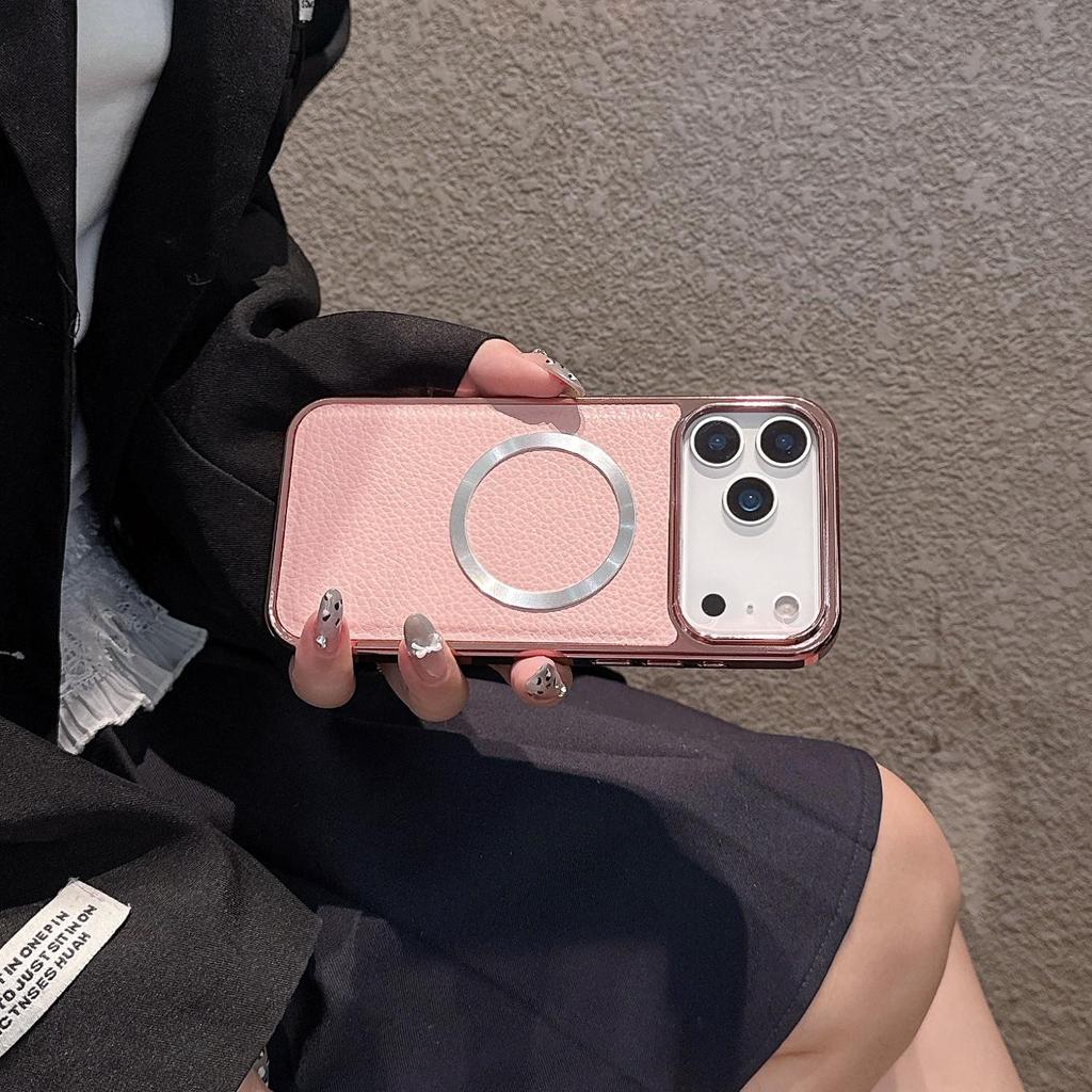 Lychee Pattern Electroplated Magnetic Case for iPhone 17 and 16