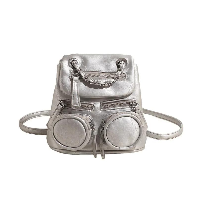 

Модная фактура сумка через плечо для женщин, свежий детский рюкзак, женские школьные сумки для девочек, сумки для мам и детей one size серебряный