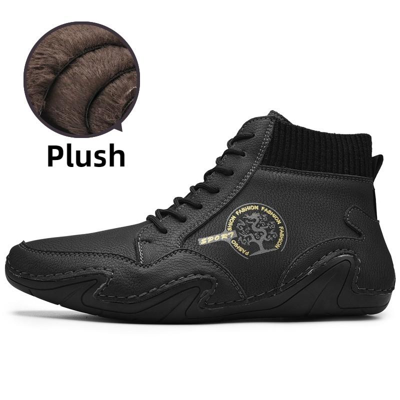 Winter Herren High-Top Freizeitschuhe Handgefertigt künstliches Plüsch Große Größe Gummi Weiche Sohle Autofahren Herrenschuhe