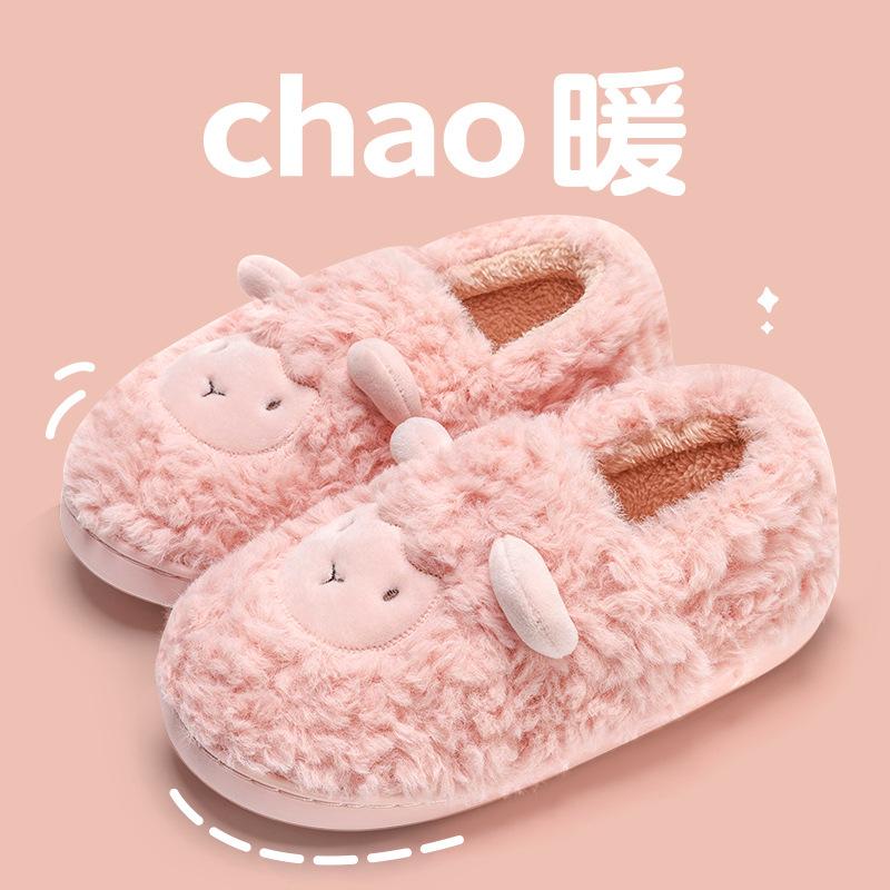Lidani Cotton Slippers Women's Bag Heel Thick Sole Cute Fluffy Shoes Plush Confinement Postpartum Autumn and Winter Cotton Shoes Women's Plush