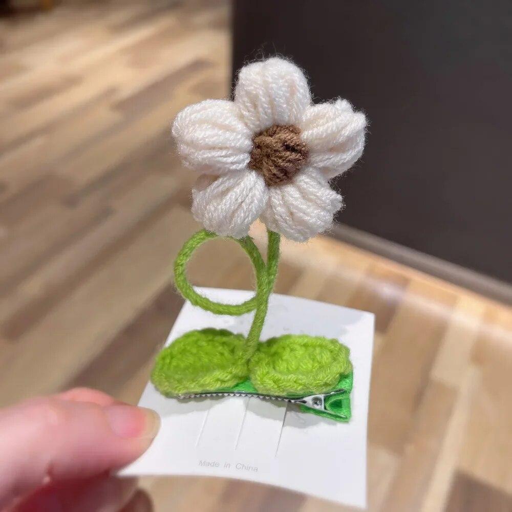 Flower Hair Clips Handmade Knitting Wool Hairpin Alligator Clips for Girls Sweet Barrettes Kids Headwear Hair Accessories