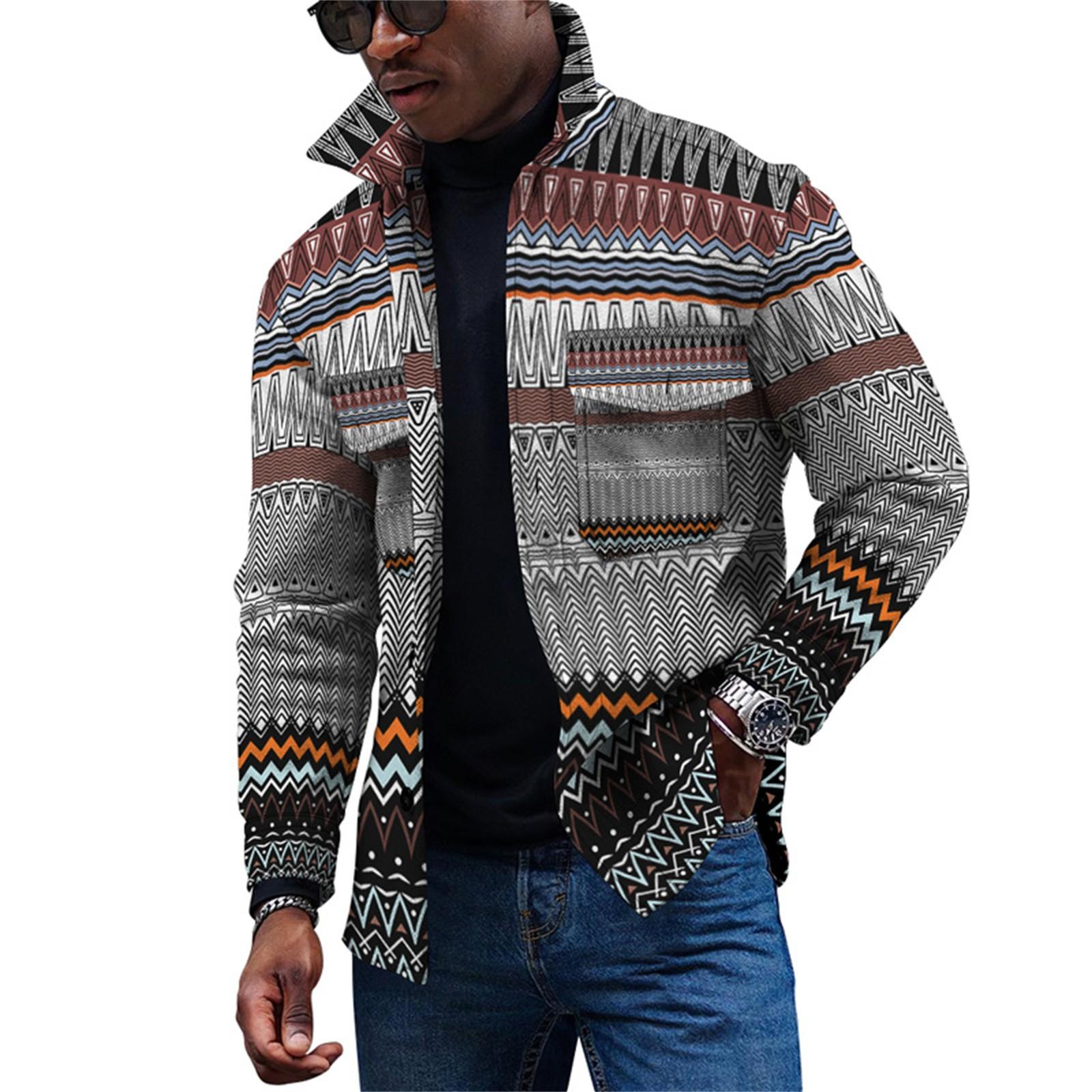 

Мужская модная тенденция, повседневная повседневная куртка на пуговицах с длинным рукавом с принтом S коричневый