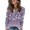 Women's Fashionable Loose-Fit V-Neck Long-Sleeved T-Shirt Christmas Print Pullover