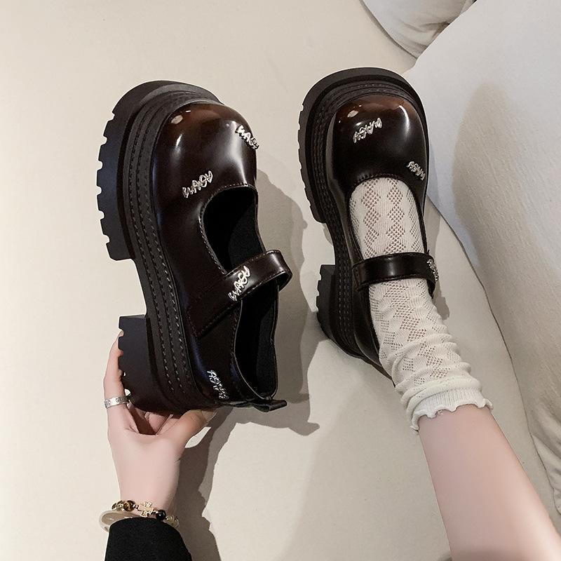Mary Jane single shoes sweet and cool Japanese jk2025 shallow mouth platform small leather shoes women's butterfly round head new versatile thick heel
