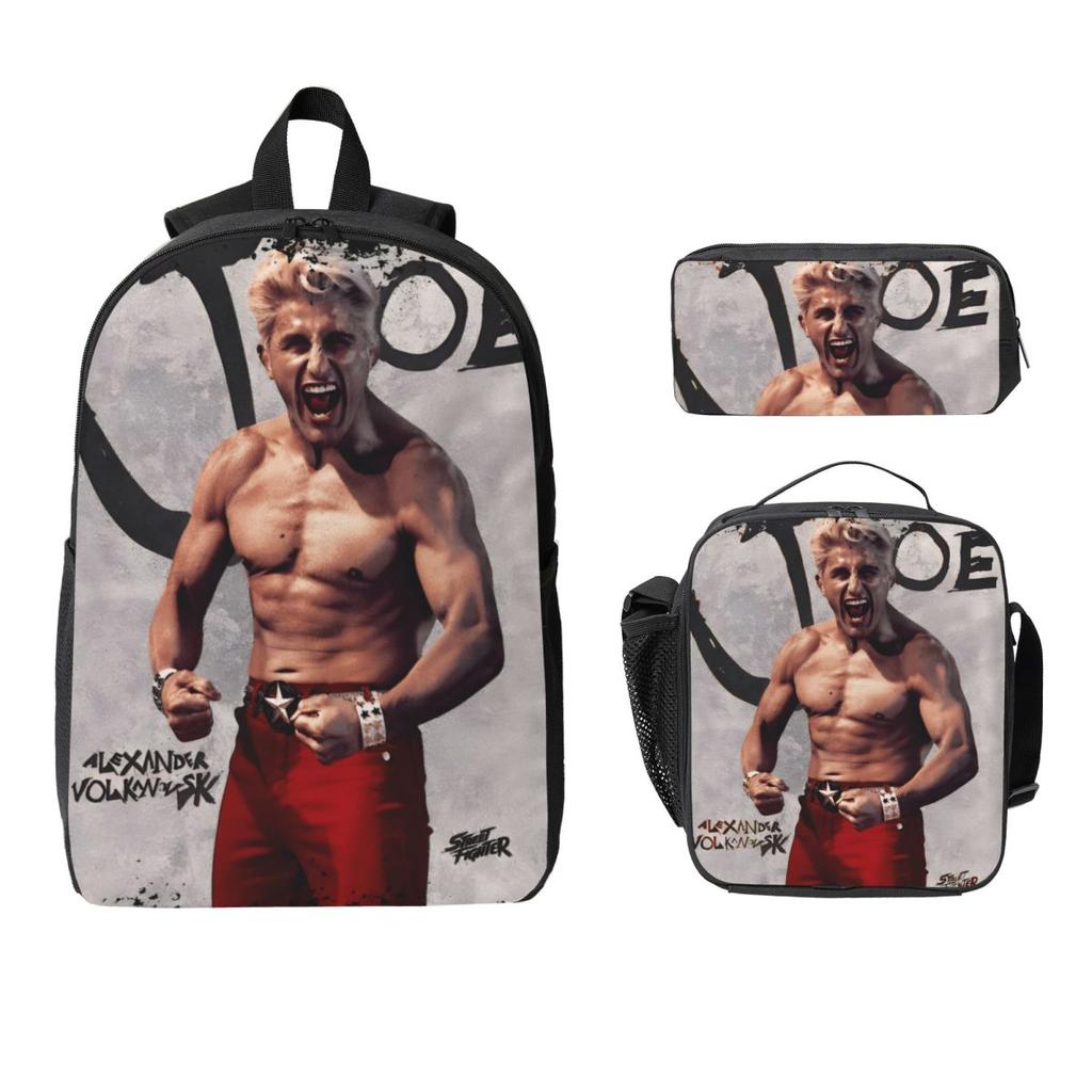 3Pcs Streets Fighters 2026 Accessories Backpack Set for Kids Pen Bags Bookbag Sets with Lunch Box For School Students Knapsack