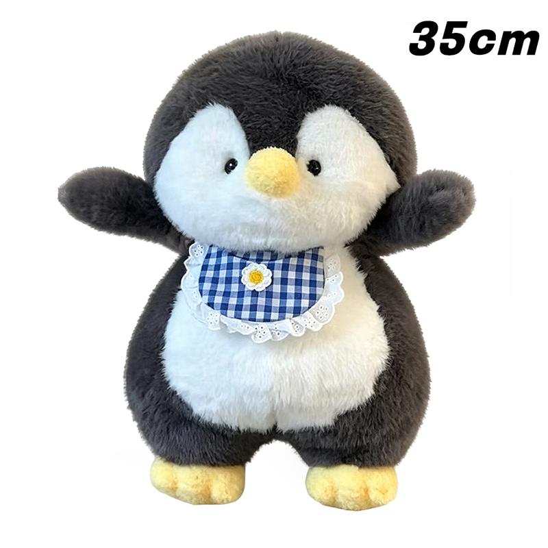 Lightweight Soft Penguin Stuffed Animal Fluffy Plush with Cute Checkered Bib for Kids Outdoor Travel Gift Decor