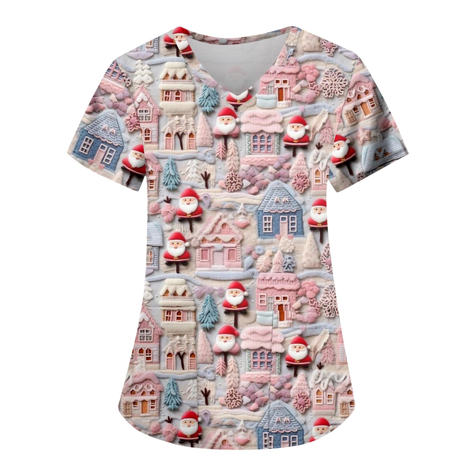 

Женская модная повседневная футболка с принтом на рождественскую тематику и карманом L