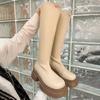 Small Long Boots for Women, New V-mouth White Casual High Tube Thick-soled Thick Heels But Knee Knight Boots