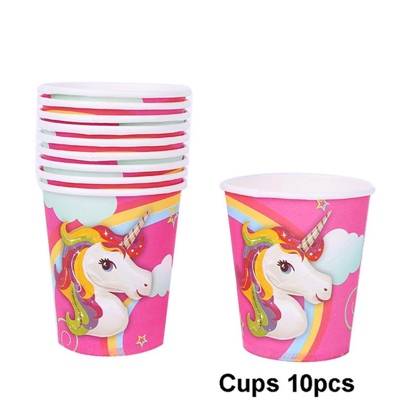 Unicorn Party Supplies Tableware Set Unicorni Paper Cup Plate Cake Topper Kids Happy Birthday Party Baby Shower Girl Decorations