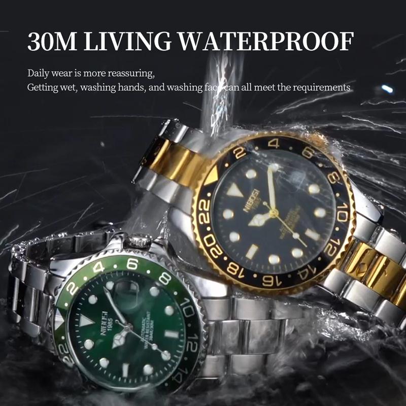 NIBOSI Luxury Mens Watches Stainless Steel Date Military Fashion Luminous Waterproof Quartz Wristwatches