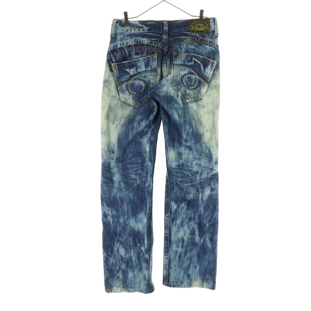 RED PEPPER Cotton Tie-dye Pattern Damage Processing Straight Denim Pants Men's Used