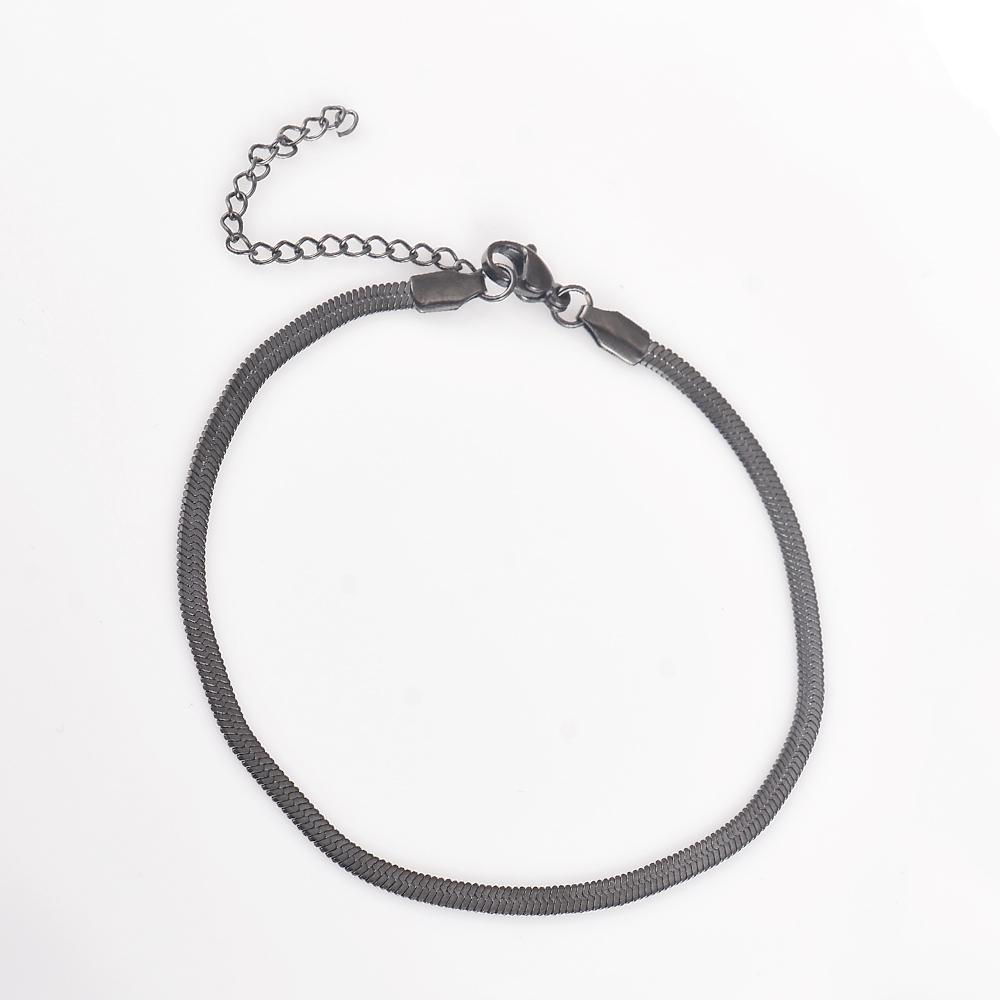 Bracciale a maglia piatta serpente in acciaio inossidabile larghezza 3 mm per donne ragazze catena a maglia spina di pesce regolabile 4 colori