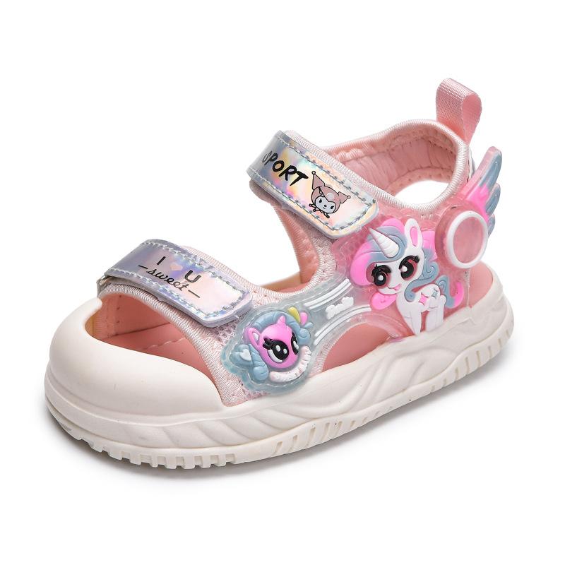 Kids Girls Light Up Cartoon Closed Toe Soft Sole Summer Beach Sandals 16