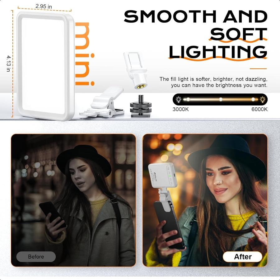 Rechargeable Soft Selfie Light for Phone Camera Laptop 414H Battery Portable LED Light for Pictures Phone Light Clip for Selfie
