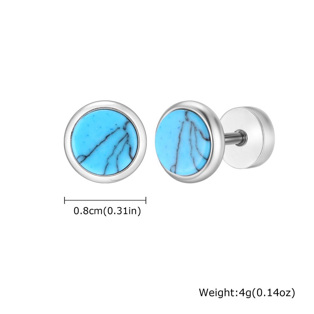 Small Round Natural Stone Stud Earring for Men,Hypoallergenic Stainless Steel Stud Earrings,Hip Hop Fashion Jewelry Gift