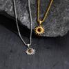 Trendy Sunflower Necklace for Men Boys,Stainless Steel Natural Stone Pendant,Jewelry Gift for Husband Dad Son BBF