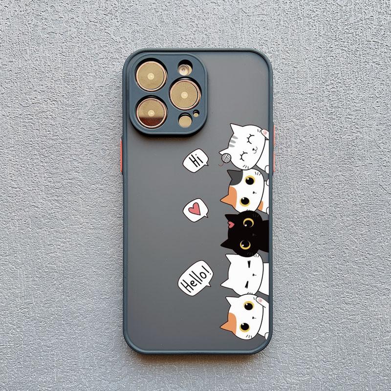 Cute Funny Cartoon Cat Phone Case for iPhone 15 14 Pro Max Plus 13 12 11 Pro Max Mini XS XR X 8 7 Plus SE2 Shockproof Back Cover