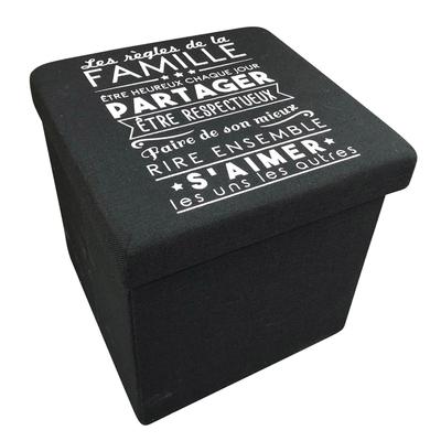 [R2389] - Black 'Messages' Storage Ottoman (family Rules) - 38x38x38cm