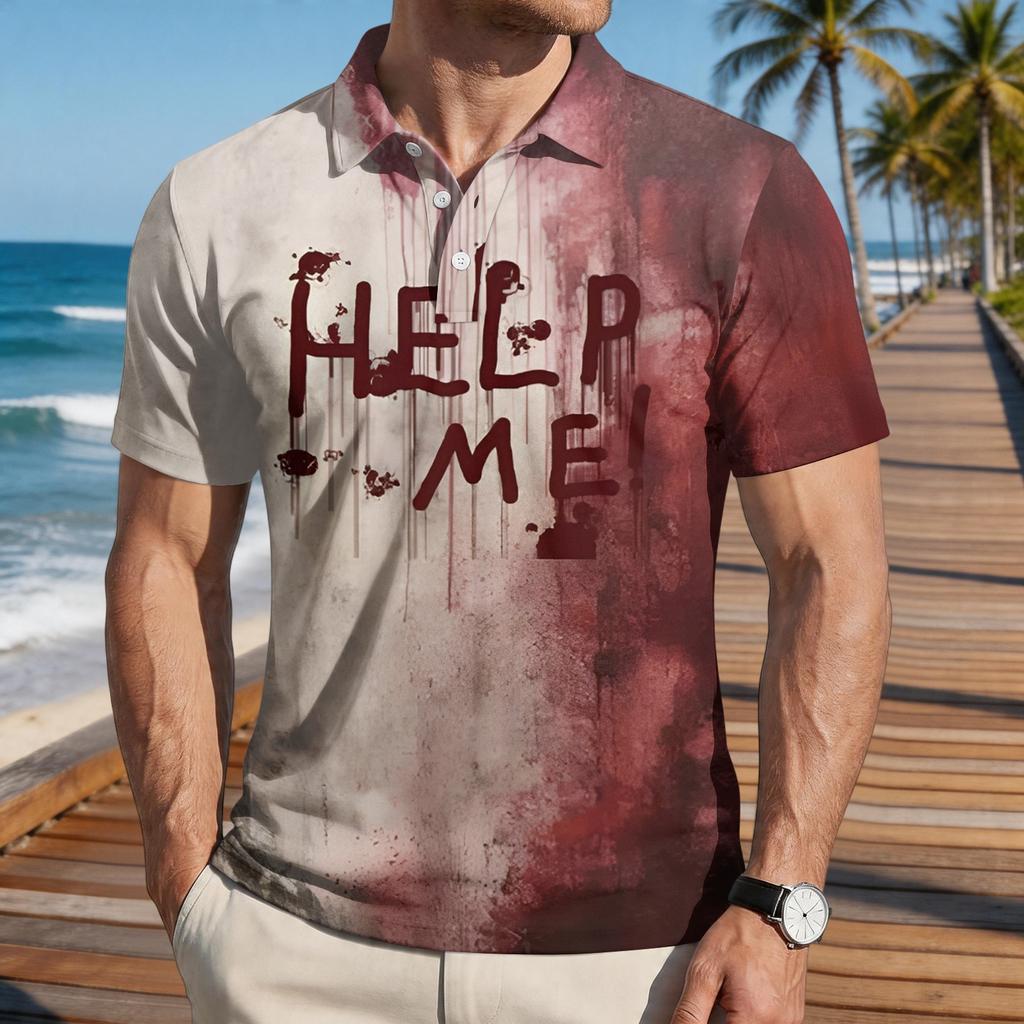 Men's Casual Short Sleeve Shirt with Halloween Themed Print Button Down Design for Holiday and Everyday Wear Comfortable Fit