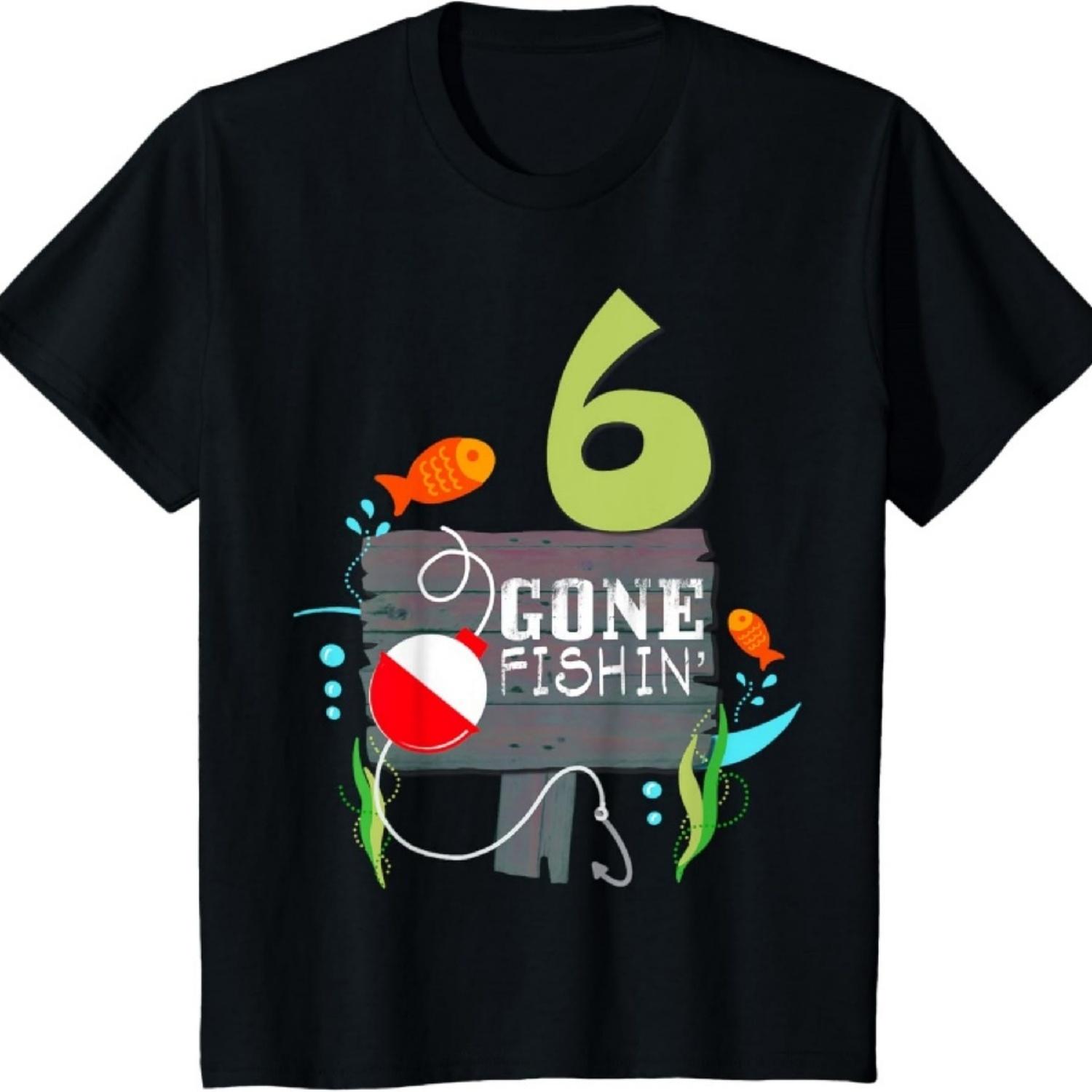 

Kids 6th Birthday Fisherman Shirt Gone Fishin Gift for Boy Girl T-Shirt XXXXXL чорний